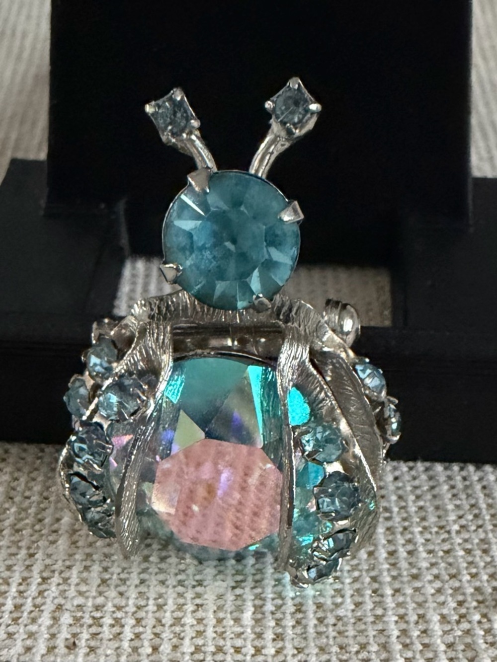 Silver-Tone Blue & Pink Crystal Beetle Brooch - Women Jewelry - Picture 2 of 6